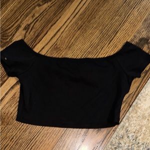 Cotton Off Shoulder Solid Crop Tee